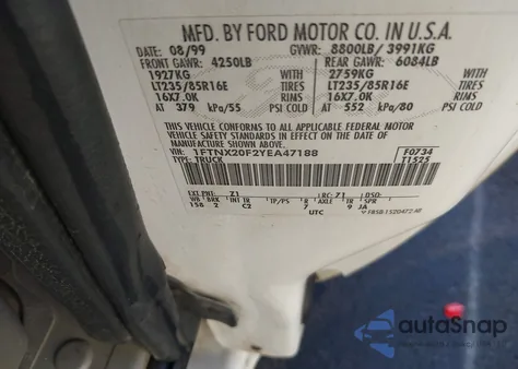 2000 Ford F-250 Lariat/Xl/Xlt from USA, damaged, VIN 1FTNX20F2YEA47188